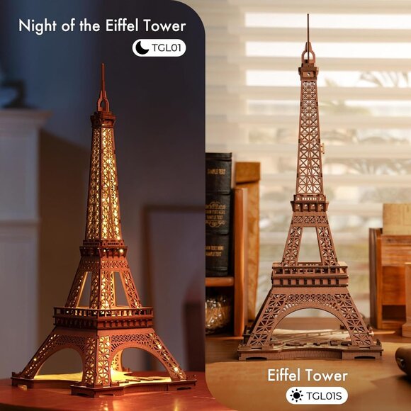 🆕 Wooden Eiffel Tower Craft Kit Model Building LED Light Architecture Toy Set - Picture 7 of 9